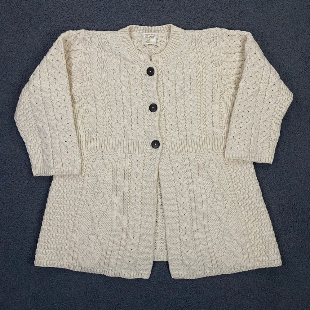 Kilronan Knitwear Sweater Womens Large Beige Merino Wool Cardigan Ireland